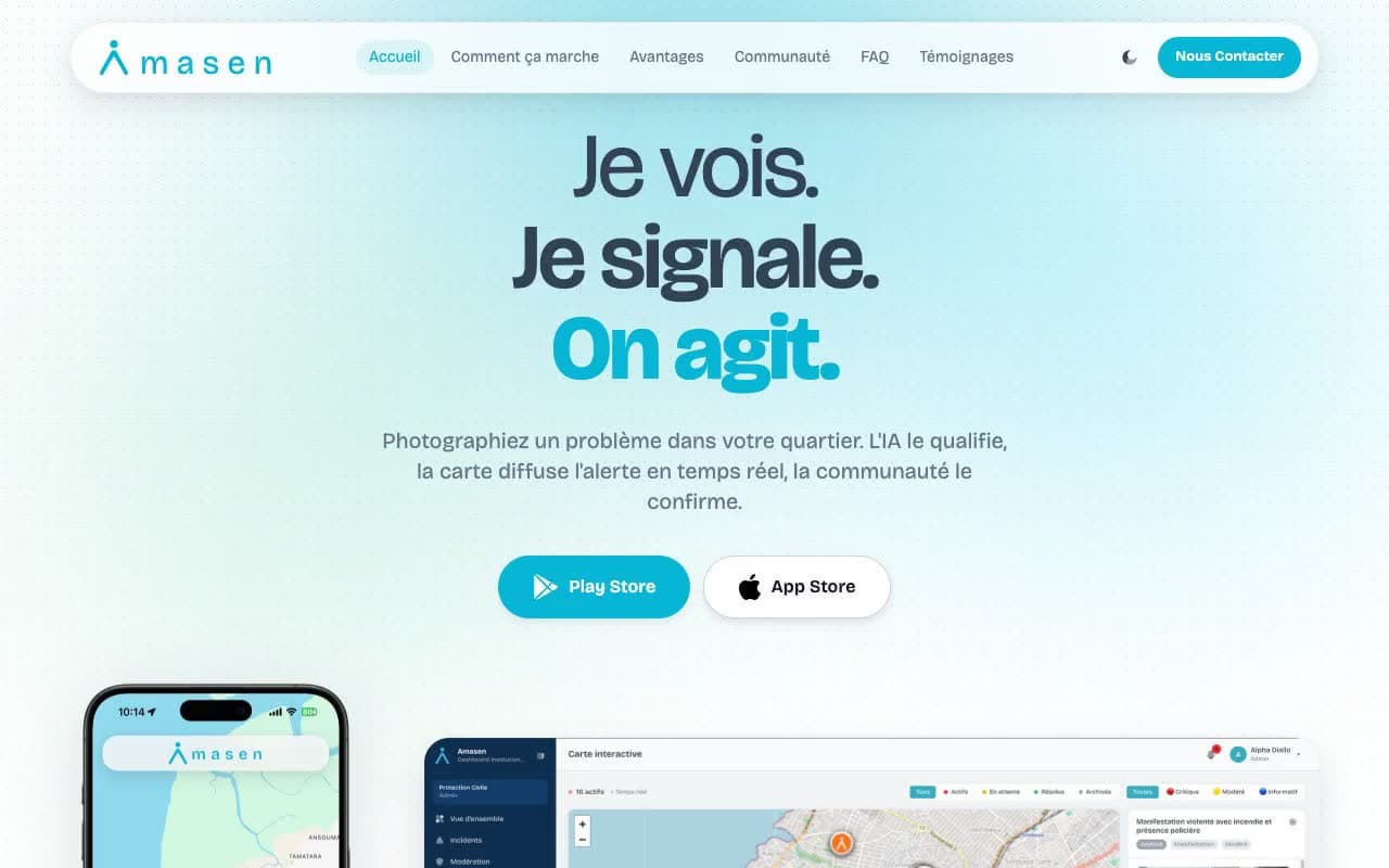 Amasen · Capture du site sur ordinateur