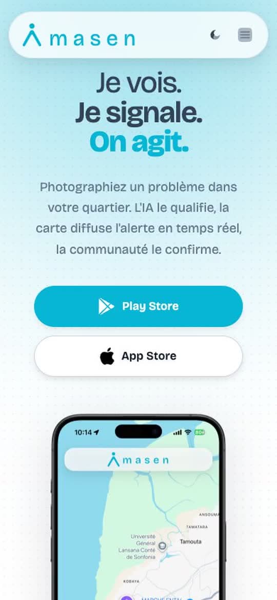 Amasen · Capture du site sur téléphone