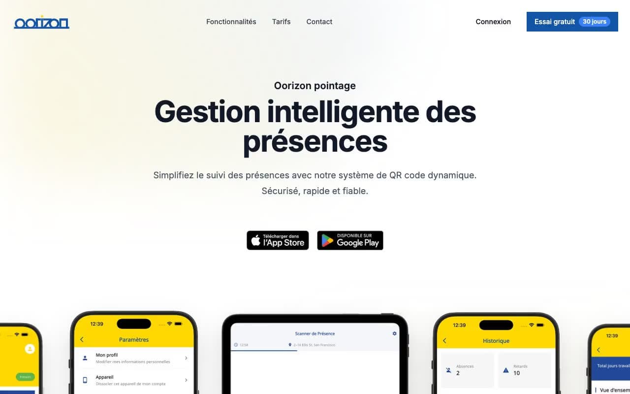 Oorizon Attendance · Capture du site sur ordinateur