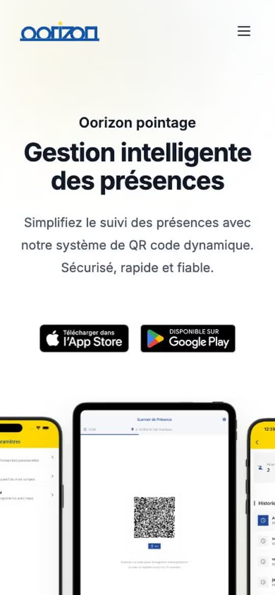 Oorizon Attendance · Capture du site sur téléphone