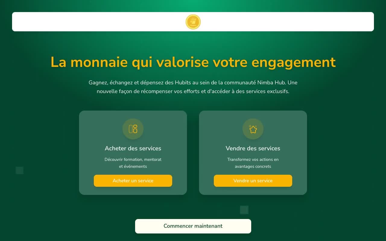 Hubits · Capture du site sur ordinateur