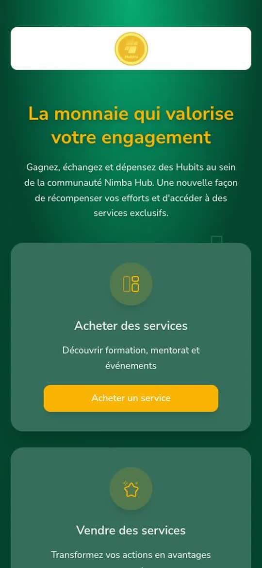 Hubits · Capture du site sur téléphone