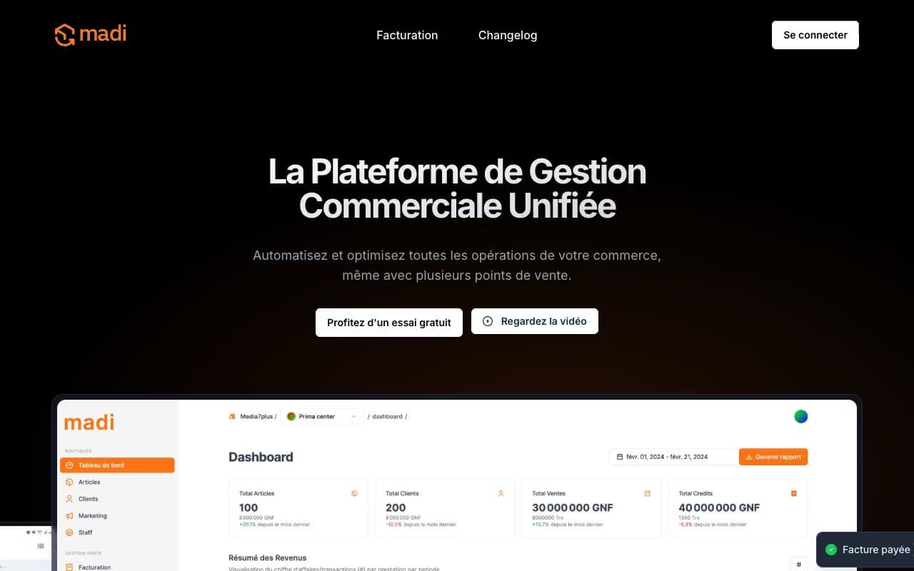 Madi · Capture du site sur ordinateur