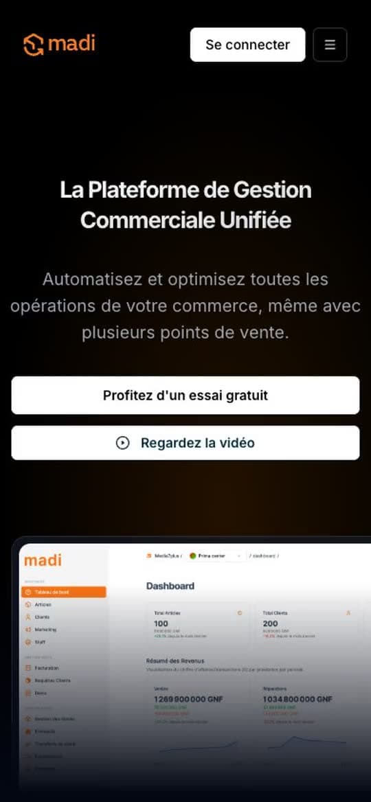 Madi · Capture du site sur téléphone