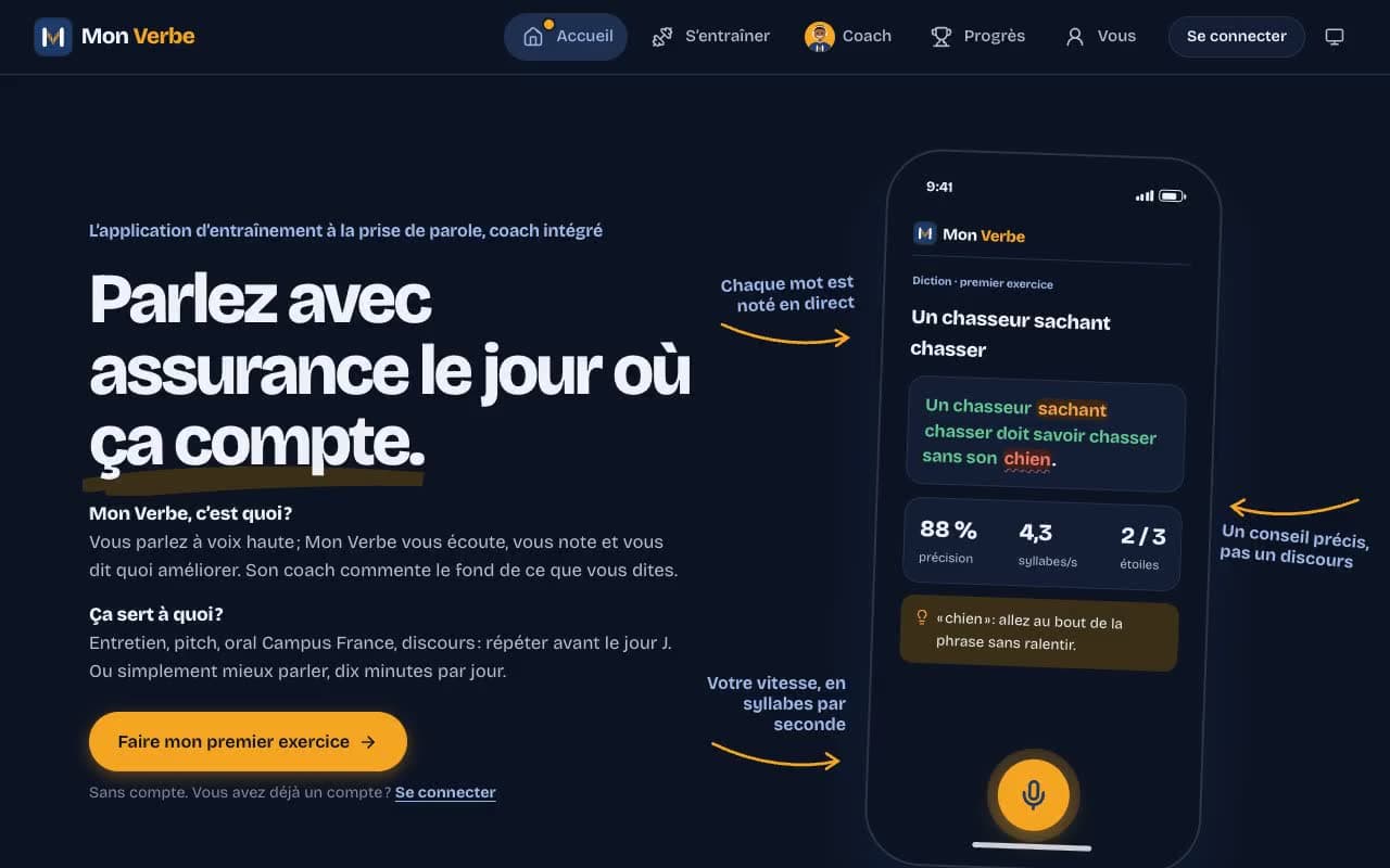 Mon Verbe · Capture du site sur ordinateur