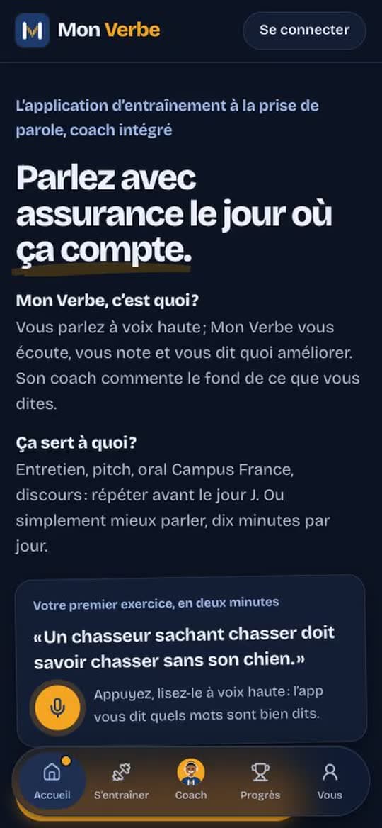 Mon Verbe · Capture du site sur téléphone