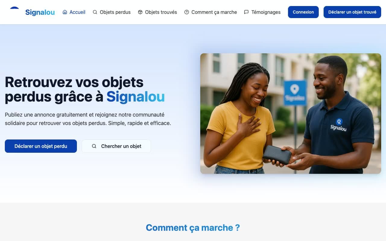 Signalou · Capture du site sur ordinateur